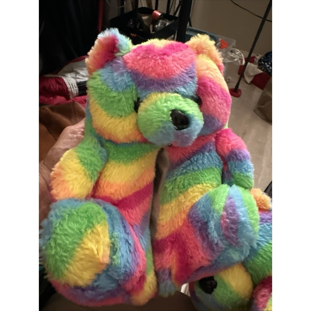 Teddy Bear‎ Slippers Womens 5.5 to 9.5 Rainbow Plush Cozy House Shoes